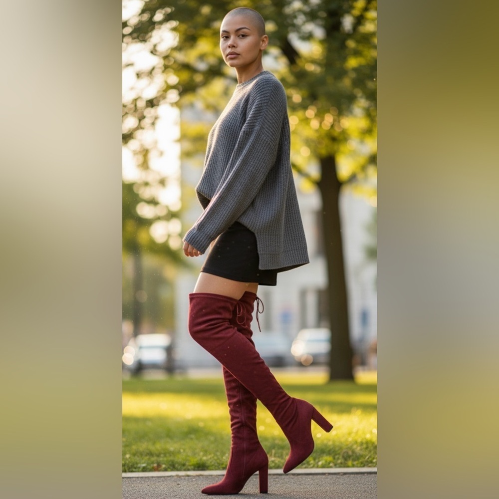 BAMBOO Red Over-the-Knee Boots with Suede Finish